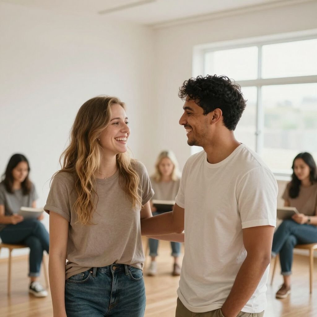 Young people chatting and laughing together at a group activity
